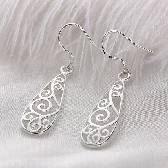 Any 2/$20! Silver Openwork Teardrop Boho Earrings - Picture 4 of 10